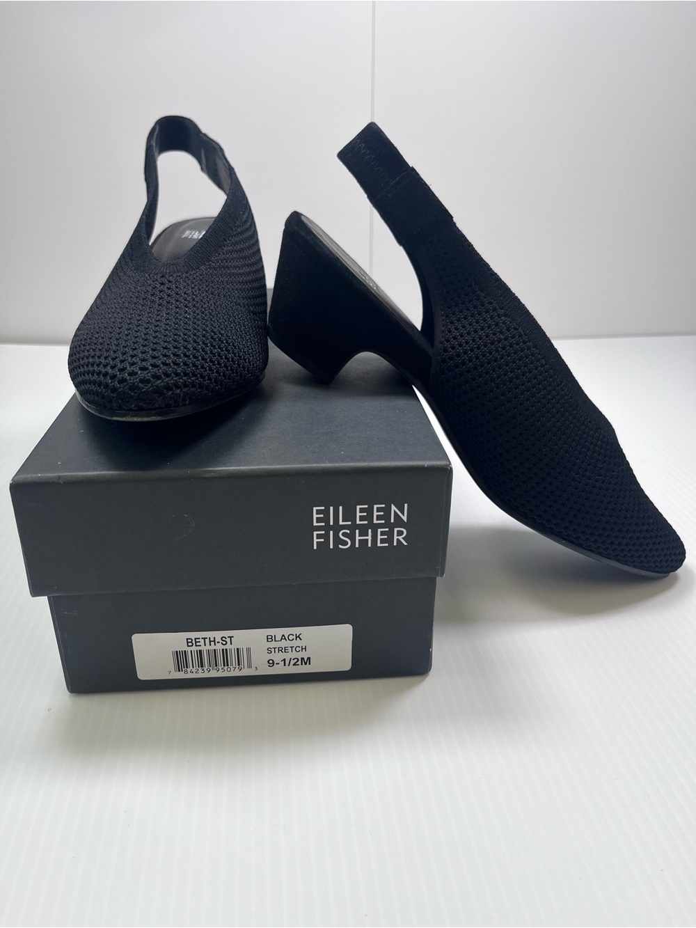 EILEEN FISHER Black Knit Slingback Heels